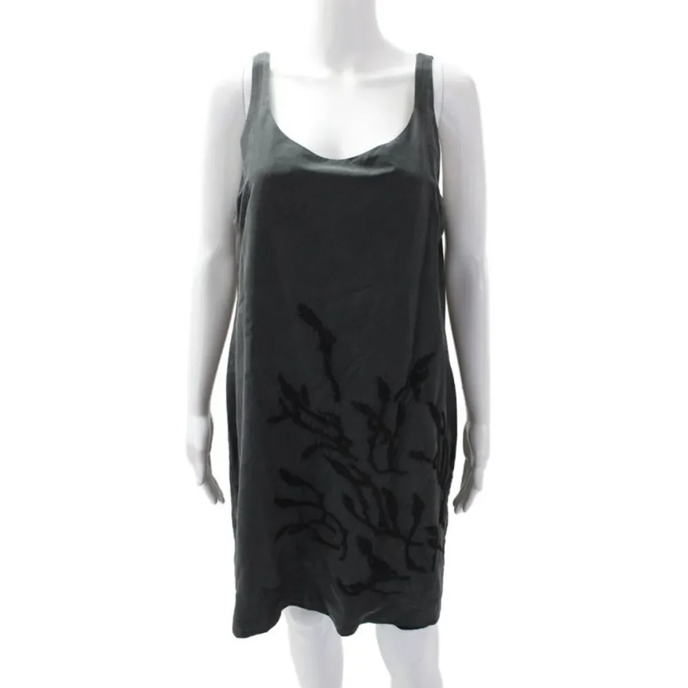 Eileen Fisher Womens Silk Sleeveless Emroidered Detail Dress Dark Gray Size M